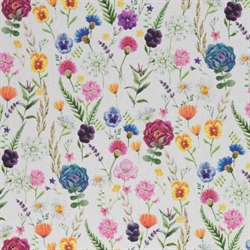 Hørlignende bred bomuldsstof - Vilde blomster