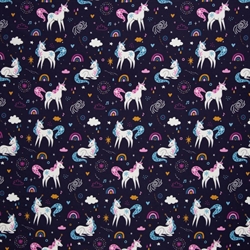 Enhjørninger / Unicorn bred mørk bomuldsstof 