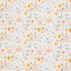 Blomster på bomuldsstof - Gule blomster på lys bund