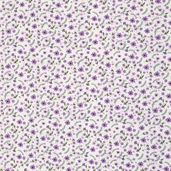Blomster på bomuldsstof - Lilla blomster på lys bund