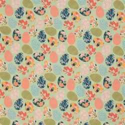 Høns og æg på bomuldsstof - Æg på grøn bund