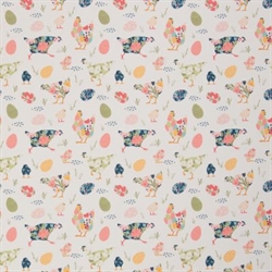 Høns og æg på bomuldsstof - Høns på lys bund