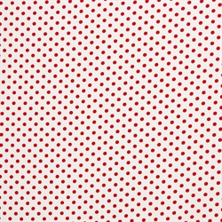Rød-hvid bred bomuldsstof - Hvid med røde prikker
