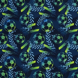 Fodbolde på bred bomuldsstof - Grøn og blå foldbolde