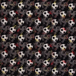 Fodbolde på bred bomuldsstof - Sort og grå foldbolde