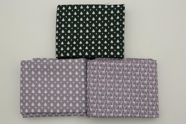 Jule bomuldsstof bred Grå/grøn 3 stk/FQ 