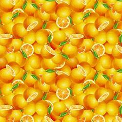 Frugt og grøntsager på patchworkstof - Appelsiner