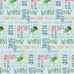 Bookworm patchworkstof 110 cm bred Tekst