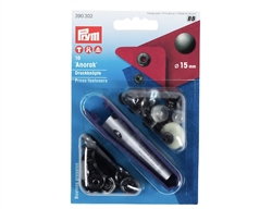 10 stk trykknapper 15 mm fra Prym Sort oxyderet