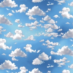 Patchworkstof med blå himmel og hvide skyer 110 cm bred