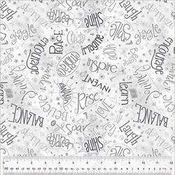 Noteworthy tekster på patchworkstof Lysegrå