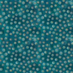 Turkis blågrøn patchworkstof - Mørke cirkler