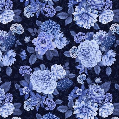 China blue patchworkstof - store blomster