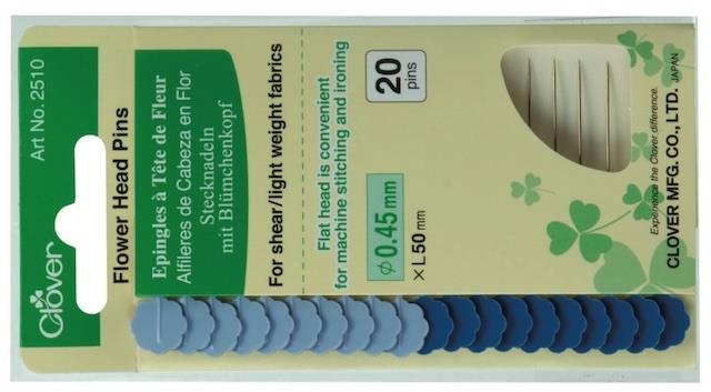 Flower Head Pins - Blå patchworknåle -20 stk Clover