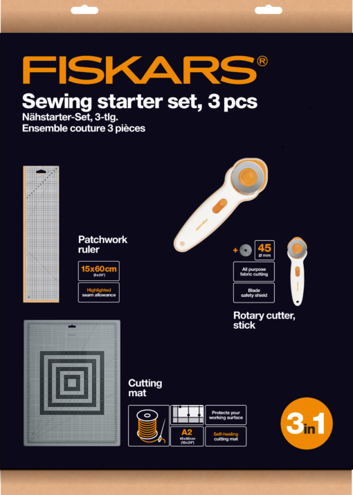 Start sæt til Patchwork, lineal, underlag og rullekniv