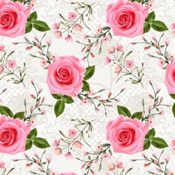 La vive en rose patchwork stof - Lyserøde roser 