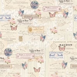 Parisian Snippets patchworkstof - tekst og sommer fugle