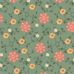 Maple & Marigolds patchworkstof 110 cm bred Grøn blomster