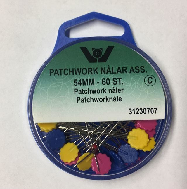 Billige pins -Knappe nåle med tal - DIY patchworknåle i rund blå æske med 50 nåle i.