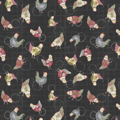 Chicken Scratch patchworkstof - mørk med HønsChicken Scratch patchworkstof - mørk med Høns