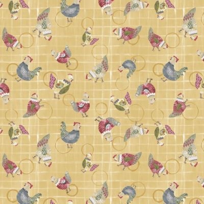 Chicken Scratch patchworkstof - Gul med Høns