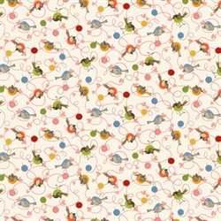 Knit1, purr2 patchworkstof - Garn og fugle