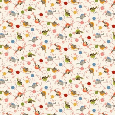 Knit1, purr2 patchworkstof - Garn og fugle