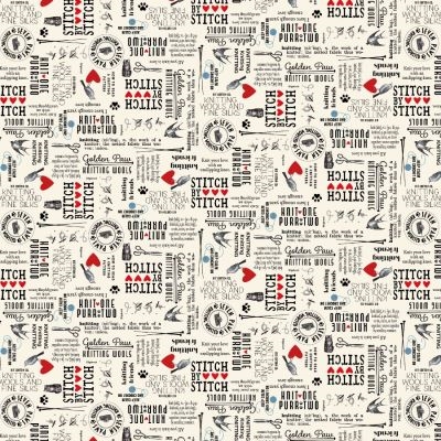 Knit1, purr2 patchworkstof - Tekst