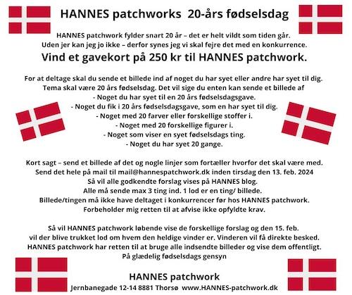 HANNES patchworks  20-års fødselsdags konkurrence