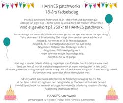 HANNES patchwork 18 års fødselsdags konkurrence