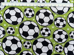 Fodbolde på bred bomuldsstof - Grøn bund
