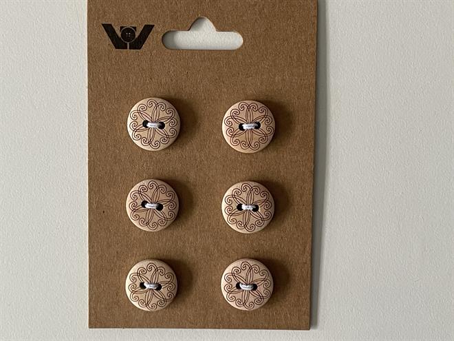 6 stk træ knapper med 2 huller - Hjerter