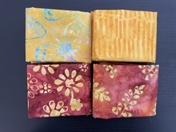 Gule brændt orange batik patchworkstof 4 stk/FQ 