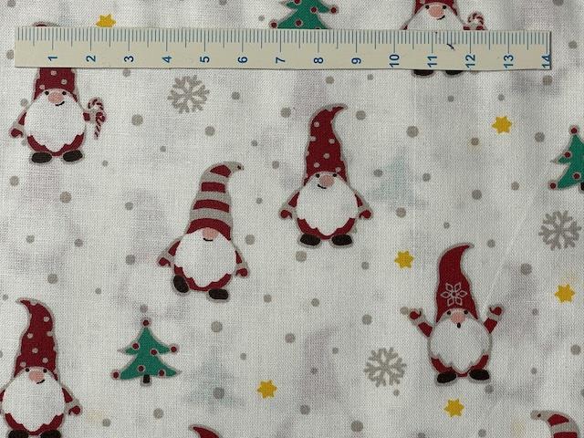 Julenisser på bred bomuldsstof - hvid bund