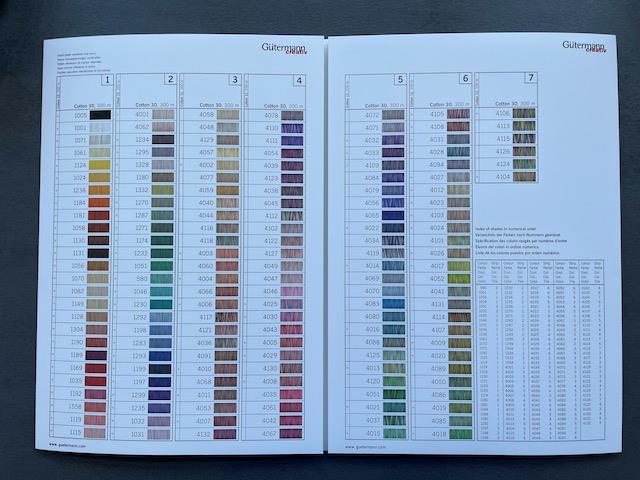 Farvekort til Bomulds sytråd og quiltetråd.