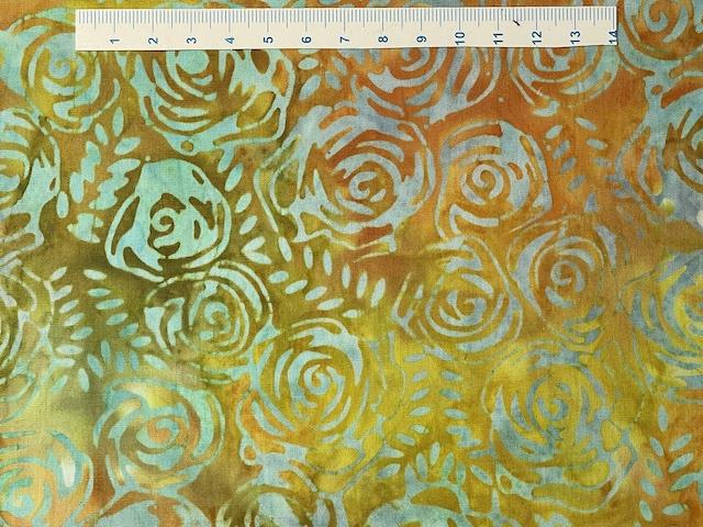  Batik Patchworkstof gul grøn med runde blomster