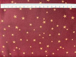 Jule bomuldsstof bred guld stjerner - Mørkerød