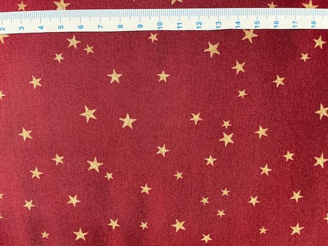 Jule bomuldsstof bred guld stjerner - Rød