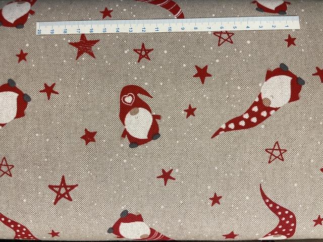 Jule hørlignende bred bomuldsstof - Stjerner og nisser