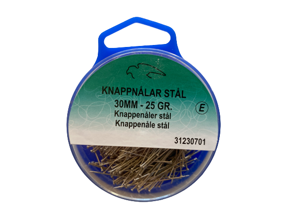 Stål knappenåle i rund æske