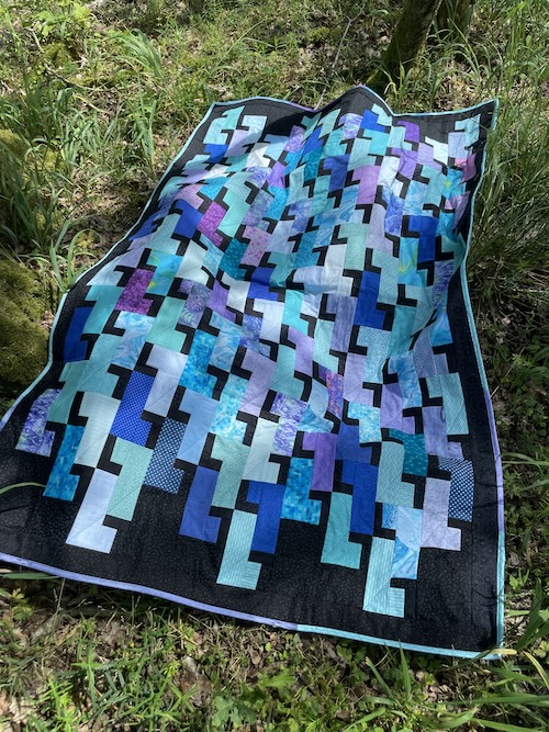 Hornblå- turkis blå patchwork tæppe