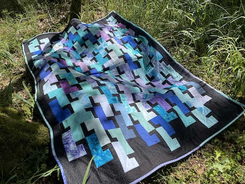 Hornblå- turkis blå patchwork tæppe