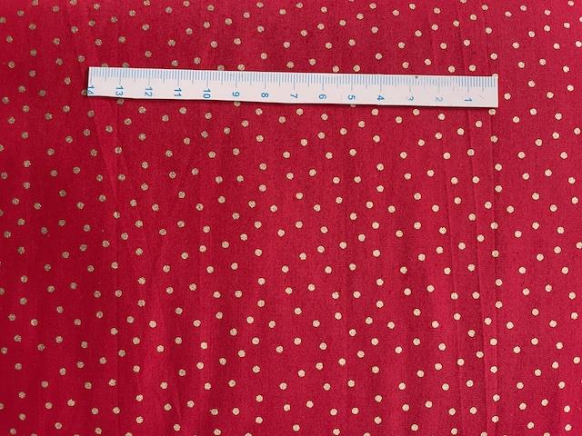 Brede Jule bomuldsstoffer - Rød med guld prikker
