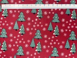 Juletræer Brede bomuldsstof - rød bund