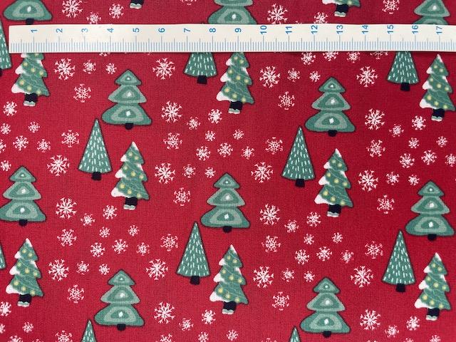 Juletræer Brede bomuldsstof - rød bund