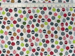 Mini jule kugler Brede bomuldsstof - Hvid bund