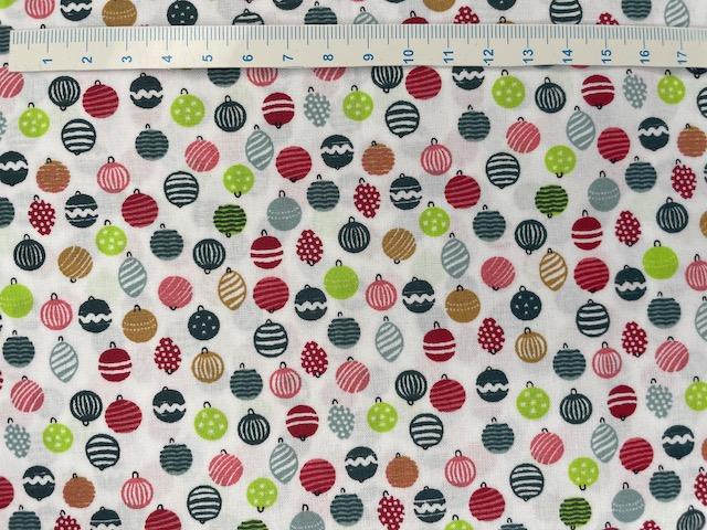 Mini jule kugler Brede bomuldsstof - Hvid bund