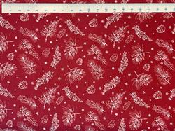 Kogler og grene på bred rød bomuldsstof 