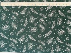 Kogler og grene på bred grøn bomuldsstof 