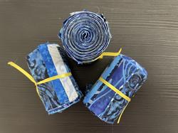 10 stk 6 x 55 cm Jelly Roll Batik Patchworkstof strimler - Blå